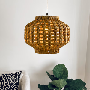 Pantalla de ratán colgante artesanal Vintage, luz colgante de jacinto de agua Natural moderna única, accesorios de iluminación de techo - Product Image 4