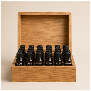 Boîte de rangement pour huiles essentielles en bois avec couvercle, design minimaliste rectangulaire, couvercle à charnières - Product Image 1