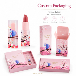 Tubo per Rossetto Quadrato Satinato con Stampa Floreale Sakura di Lusso, Etichetta Privata, Logo Personalizzato, Rossetto Rosa con Fiori di Ciliegio, Vendita all'Ingrosso - Product Image 4