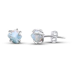 Pendientes de tuerca de Larimar con piedra natal de Diciembre de estilo clásico para mujer, hechos a mano, 5-7mm, joyería de plata chapada en oro, regalo único de piedras preciosas - Product Image 1