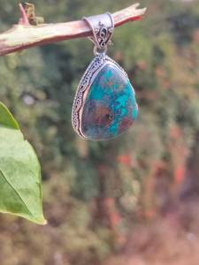 Chrysocolla ธรรมชาติ16X22มม. การตั้งค่ารูปทรงแฟนซีจี้925ทึบทำด้วยมือเงินสเตอร์ลิงเครื่องประดับวาเลนไทน์ - Product Image 6