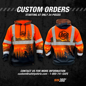 Sudadera con capucha de manga larga de seguridad de alta visibilidad con logotipo personalizado para hombre, bolsillos de canguro, Flash LED, secado rápido, trabajo en carretera, chaleco informal de alta visibilidad - Product Image 4