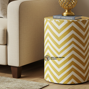 Yellow White Bone Inlay <b>Side</b> <b>Table</b> Handmade Chevron Pattern Drum End <b>Table</b>/Nightstand for Living Room Furniture - Product Image 5