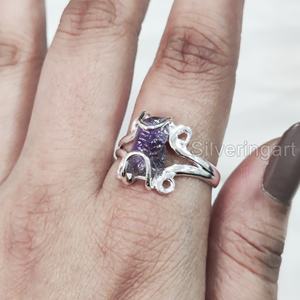 Bague pour femme en argent sterling 925 avec pierre brute naturelle Améthyste, pierre de naissance de février, style hippie, fil de fer, pour Noël - Product Image 2