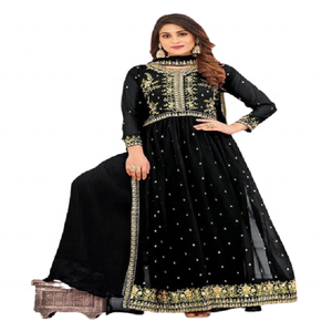 Broderie coupée Georgette Nayra de qualité supérieure Shalwar Kameez pour une occasion de festival de l'Inde Export - Product Image 1