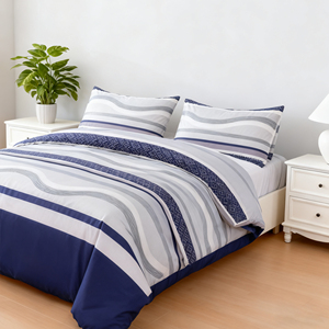 Set Copripiumino Moderno a Righe con Cerniera in 100% Poliestere Tessuto, con Federe, per Uso Domestico, Morbido, Traspirante e Confortevole per un Sonno Riposante - Product Image 3