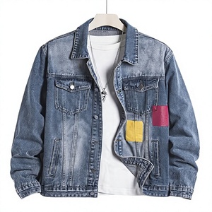 Denim Jacket for Men Casual Jeans wear OEM Stonewashed Denim Jacket With Color Patches Button Fly Casual Fit Regular Style - Product Image 1
