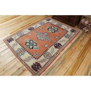 Turkish Vintage Area Rug 4,9x6,3 ft, <b>Red</b> <b>Wool</b> Rug - Product Image 2