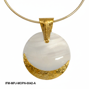 Handcrafted Mother of Pearl Torc <b>Necklace</b> Gold Textured Crescent Inlay Boho Collar <b>Statement</b> Jewelry for Women - Product Image 2