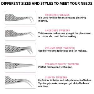 ชุดแหนบต่อขนตา5ชิ้นแหนบต่อขนตาแบบมืออาชีพทำจากสเตนเลสสตีลสำหรับเพิ่มความดังและคลาสสิก - Product Image 4