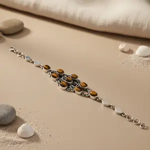 925 Silver Fine Charm <b>Tiger</b> <b>Eye</b> <b>Bracelet</b> for Women Gemstone Jewelry Gift - Product Image 1