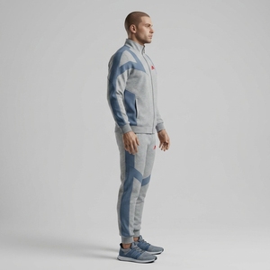 Conjunto Deportivo para Hombre en Gris Claro, Chaqueta Deportiva con Cierre Completo, Pantalones Jogger con Paneles Geométricos Azules, Ropa Deportiva para Entrenamiento, Gimnasio, Running y Fitness - Product Image 2