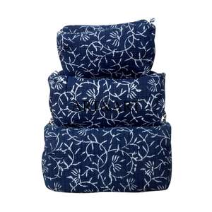 Juego de Bolsas de Cosméticos para Mujer, Ecológicas, Estampadas a Mano, de Algodón Acolchado, con Cierre de Cremallera, Diseño Floral, 3 Piezas - Product Image 6