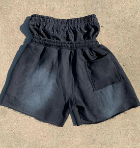 Shorts unisexes en coton français 100% uni, style décontracté, avec strass, devant plat, coupe droite, logo personnalisé - Product Image 4