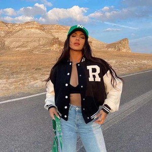 OEM Varsity <b>Jacket</b> Newest Style Wool Lady <b>Jacket</b> Long <b>Sleeve</b> Pockets Woman <b>Women</b> Clothing Black Custom Varsity <b>Jackets</b> for Sale - Product Image 3