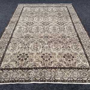 Turkish Area Rug 0.6x10.3 ft, <b>Brown</b> White Floral Rug <b>Wool</b> - Product Image 1