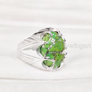 Venta al por mayor Anillo para hombre Cobre verde natural Piedra preciosa turquesa Anillo de piedra natal de Diciembre Joyería fina gitana Anillo de plata esterlina 925 - Product Image 2