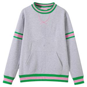 Sweat-shirt à col rond en chenille gris imprimé pour l'hiver, ourlet rayé blanc, doublure polyester/coton, logo universitaire - Product Image 1