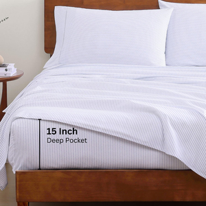 Ensemble de draps de lit d'hôtel 100% coton blanc motif solide 400TC draps plats résistants Queen/King Size pour adultes - Product Image 3
