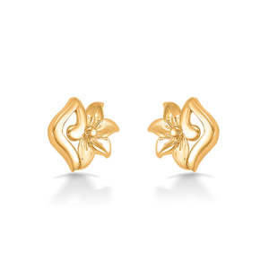 Pendientes de Flor de Oro de 14k para Niñas - Pequeños Tulipanes en Oro Amarillo con Circonita - Product Image 2