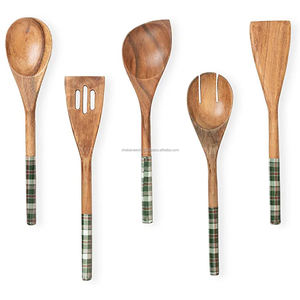 Ustensiles de cuisine en bois naturel Cuillères de cuisson Ustensiles en bois Spatule Réutilisable Fait à la main Ensemble de couverts en bois naturel - Product Image 2