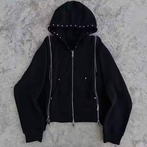 2025 Premium Quality Street wear Custom Rhinestone Embroidered Patch Zip up <b>Hooded</b> Style Winter Wear women Tracksuit - Product Image 2