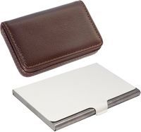 Porte-cartes de visite en cuir, étui à cartes de visite en métal, porte-cartes de visite professionnel fin avec fermeture magnétique (abricot)