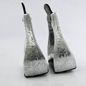 Étriers pour chevaux Offre Spéciale Western Aluminium Argent Étriers Selle de cheval Étriers coudés pour l'équitation équine Équipement cuir - Product Image 4