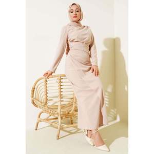 Robe Plissée Détaillée Beige - Product Image 2