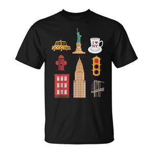 T-Shirt Premium Souvenir per Amanti di New York con Monumenti Cittadini, Design Promozionale per Fan - Product Image 3