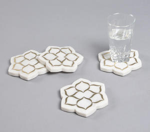 Inlaid Mughal Floral Motif <b>Marble</b> <b>Coasters</b> Classic Style Set of 4 5mm Thick Stone <b>Coasters</b> - Product Image 3