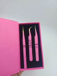 แหนบต่อขนตาสีชมพูสีทองด้ามเหล็กสแตนเลสแบบแยกมือทดสอบด้วยมือแหนบกระจกปรับแต่งได้ - Product Image 5