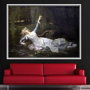 โอฟีเลีย ของตกแต่งผนังสำหรับผู้หญิง - งานศิลปะบนผ้าใบพิมพ์ลายชื่อดัง,1P:กรอบสีขาว - Product Image 1