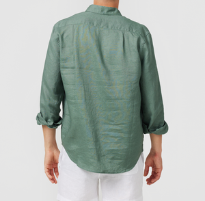 เสื้อเชิ้ตผู้ชายลำลองผ้าลินิน/ผ้าฝ้าย แขนยาว ปกคอปกตั้ง ติดกระดุมเม็ดเดียว สีพื้น ย้อมสีแบบเรียบ ไม่หด แห้งเร็ว เป็นมิตรกับสิ่งแวดล้อม - Product Image 4