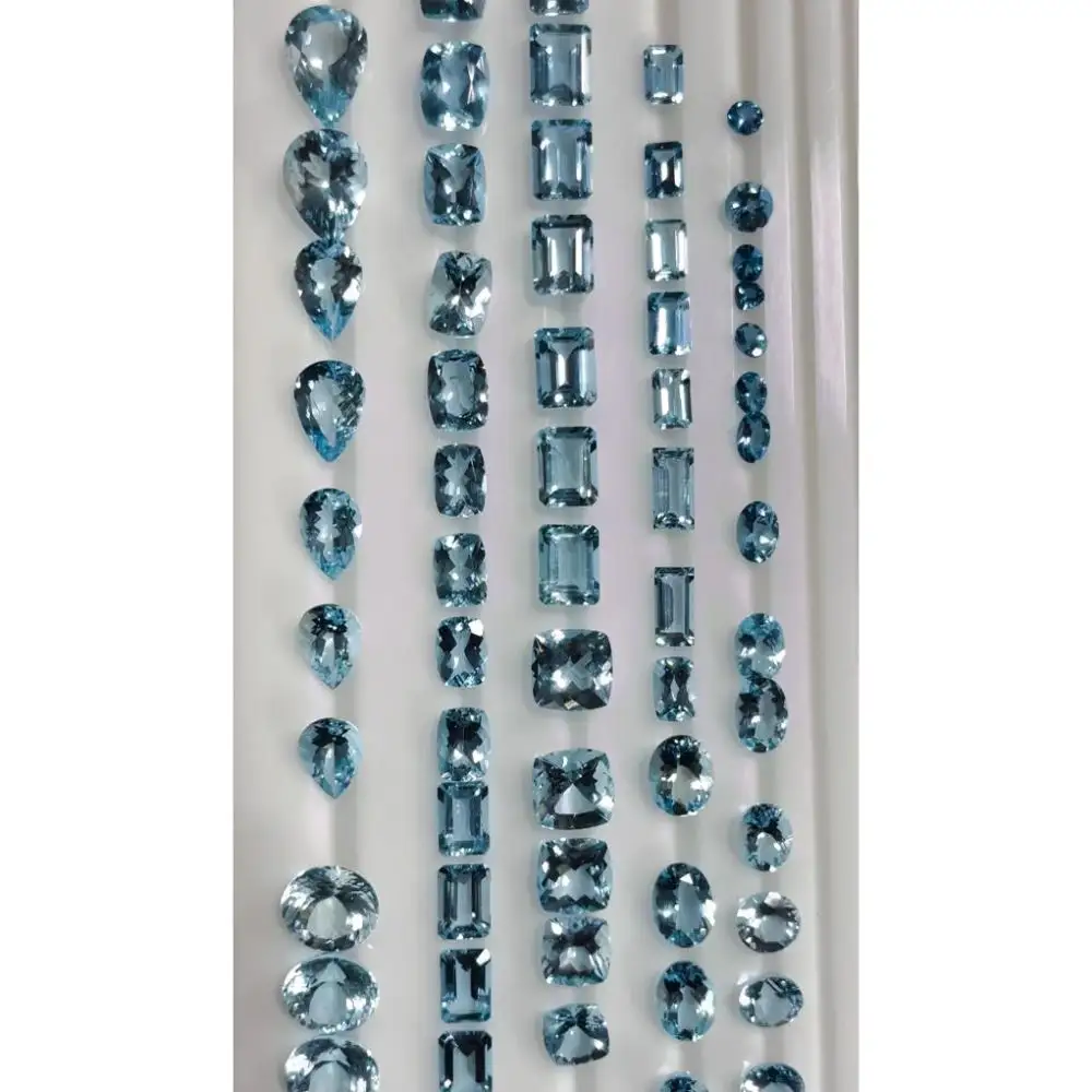 top quality blue natural aquamarine cut mix shape mix size semi precious gemstone aquamarine cut stone