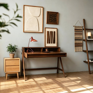 Warm Brown Solid Wood Rectangle Writing <b>Desk</b> Spacious Natural-Grain Work Surface Stable Computer <b>Desk</b> with 1-Year Warranty - Product Image 1