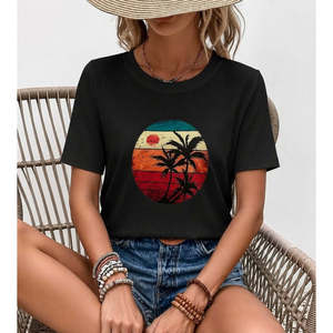 Blusa de viscosa con estampado de palmeras y manga corta para mujer, 37800 - Negro - Product Image 2