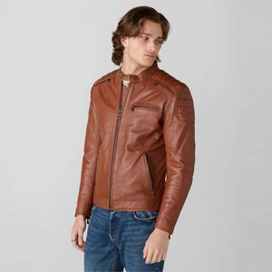 เสื้อแจ็คเก็ตหนังสีน้ำตาลสำหรับผู้ชาย - ทนทานและกันลม เหมาะสำหรับขี่มอเตอร์ไซค์และสวมใส่ในชีวิตประจำวัน - Product Image 4