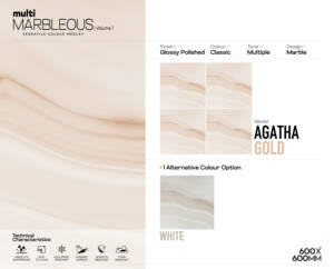 Azulejos de Porcelana Vitrificada Pulida con Aspecto de Mármol de 600x600 mm, Acabado Brillante Agatha Gold, Grado A A A+, Azulejos para Pared y Piso de 2x2 Pies - Product Image 2