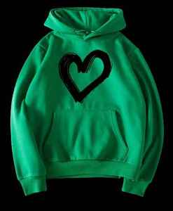 Sweat à capuche 100% coton pour hommes, rouge avec coeur noir imprimé, sweat-shirt polaire personnalisé à la mode pour l'hiver Taille XS - Product Image 3