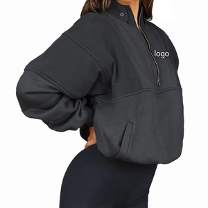 Sudadera Deportiva para Mujer, Media Cremallera, Cuello Alto, Holgada, Informal, Cortavientos, Cálida - Product Image 2