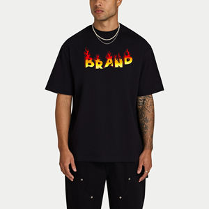 Camisetas de algodón Heavyweight 100% para hombre, logotipo personalizado con serigrafía, ajuste holgado, ropa de calle de color negro sólido, camiseta para hombre - Product Image 4