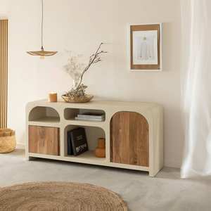 Dalva concrete effect MDF and acacia wood <b>sideboard</b> - Product Image 1