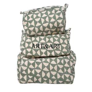 Ensemble de trousses de maquillage matelassées à motif classique avec fermeture éclair, en coton écologique, 3 pièces, sac de voyage en 3 tailles - Product Image 6