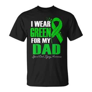 Camiseta de Concienciación sobre Lesiones de Médula Espinal con la Frase 'I Wear Green For My Dad', Unisex para Adultos, Manga Corta, Cuello Redondo, Impresión Serigráfica - Product Image 1