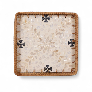 Plateau en rotin bohème avec incrustation de nacre, design flexible, vente en gros, approvisionnement en vrac, ensemble de vaisselle pour hôtels et restaurants - Product Image 1