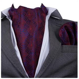 Ensemble de cravate Ascot et pochette de costume bleu bordeaux à motifs géométriques pour le marié - Product Image 1