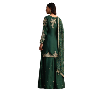 Verde Zari lavoro Palazzo tuta con Organza Dupatta all'ingrosso donna abbigliamento etnico OEM fornitore di abbigliamento personalizzato per feste - Product Image 5