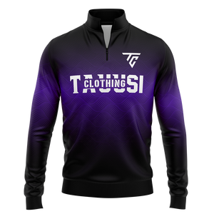 Custom <b>Men's</b> <b>Black</b> Purple Gradient Quarter Zip Pullover <b>Sweatshirt</b> with Logo Print Long Sleeve Sportswear Training Gym Top OEM - Product Image 1