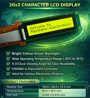 Módulo de Pantalla LCD TFT COB de 5V 2002A, Pantalla de 20x2 Caracteres con Retroiluminación Azul/Amarilla/Verde